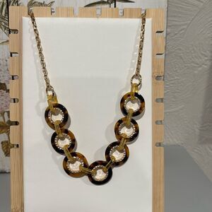 Tortoise Shell Chain Links Necklace With Gold Tone Chain Reversible